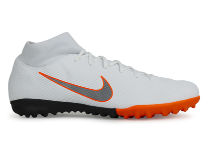 Nike Men's Mercurial SuperflyX 6 Academy Turf Soccer Shoes White/Metalic Cool Grey/Total Orange