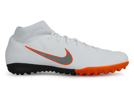 Nike Men's Mercurial SuperflyX 6 Academy Turf Soccer Shoes White/Metalic Cool Grey/Total Orange