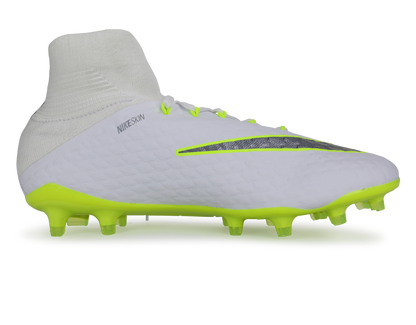Nike Men's Hypervenom 3 Pro DF FG White/Metallic Cool Grey/Volt