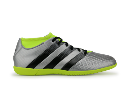 adidas Men's ACE 16.3 Primemesh Indoor Soccer Shoes Silver Metallic/Core Black/Solar Yellow