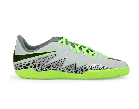 Nike Kids HypervenomX Phelon II Indoor Soccer Shoes Pure Platinum/Black/Ghost Green