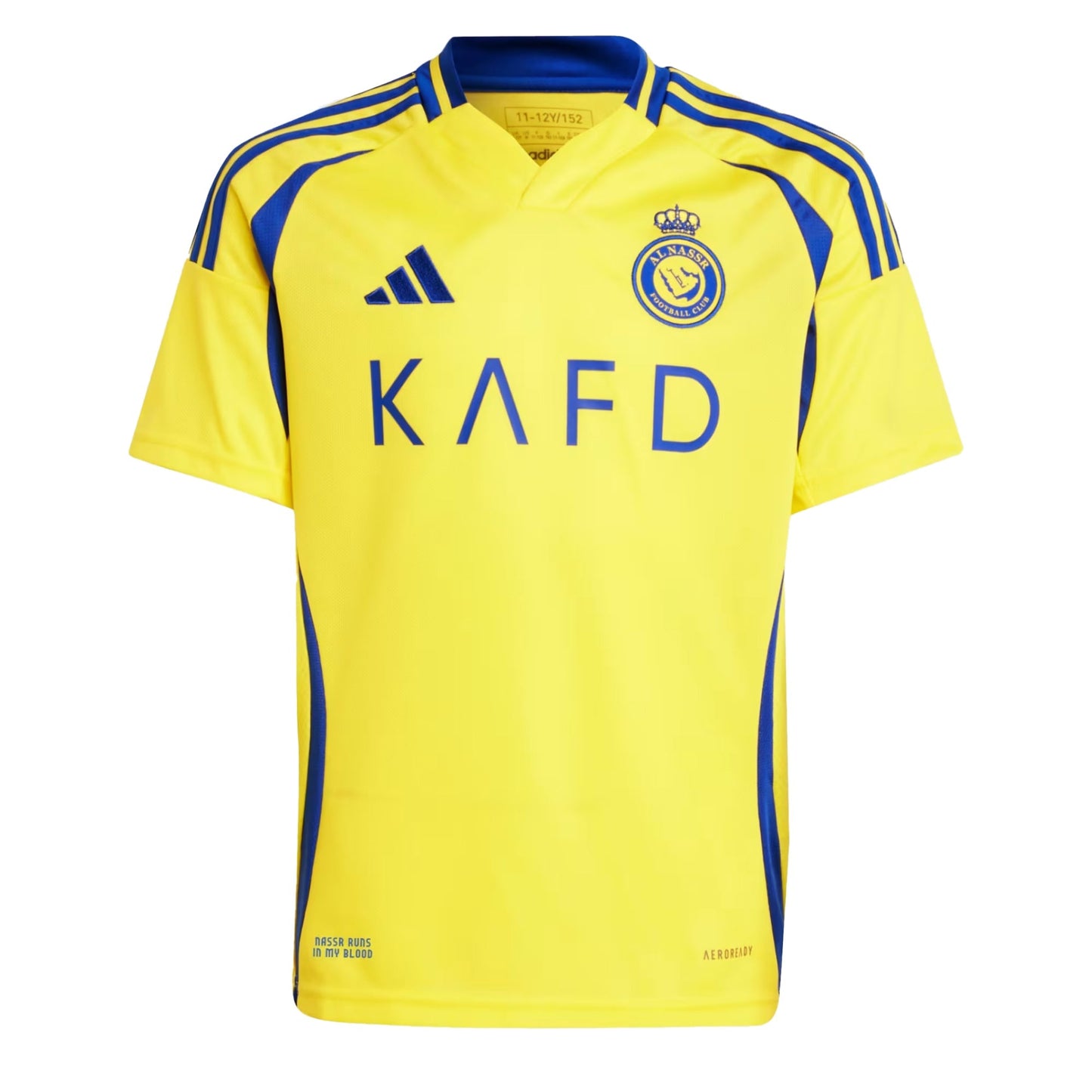 adidas Kids Al Nassr 2024/25 Home Jersey w/ Ronaldo #7 Printing Impact Yellow/Royal Blue