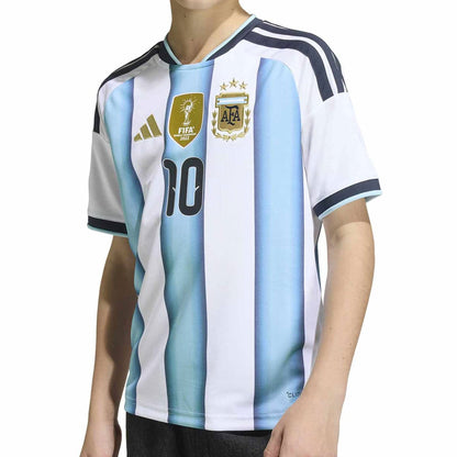 adidas Kid's Argentina World Cup 2026 Home Jersey w/ Messi #10 Printing