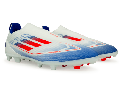 adidas Kids F50 League Laceless FG/MG White/Lucid Blue
