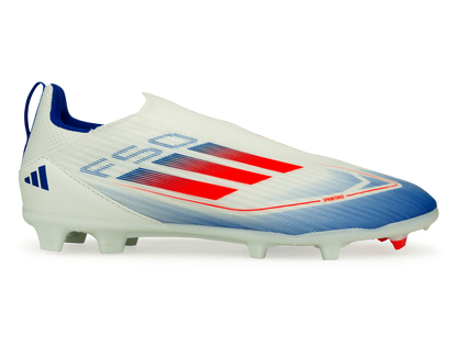 adidas Kids F50 League Laceless FG/MG White/Lucid Blue