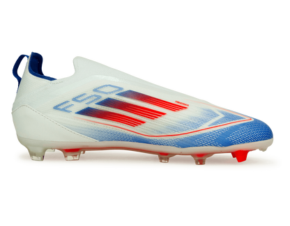 adidas Kids F50 Pro Laceless FG White/Lucid Blue