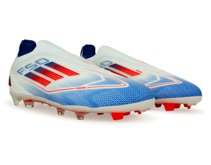 adidas Kids F50 Pro Laceless FG White/Lucid Blue