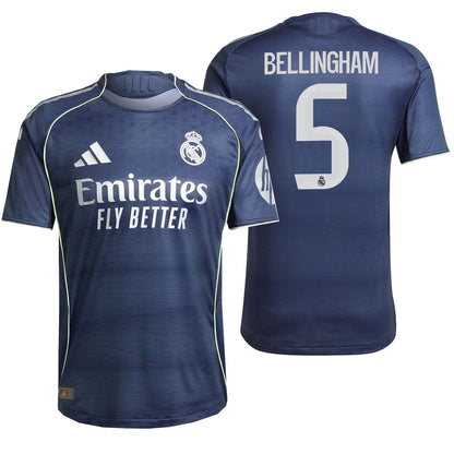 adidas Men's Real Madrid 2025/26 Authentic Away Jersey w/ Bellingham #5 Printing