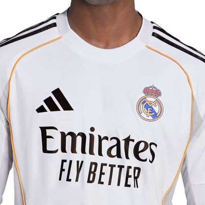 adidas Men's Real Madrid 2025/26 Long Sleeve Home Jersey White