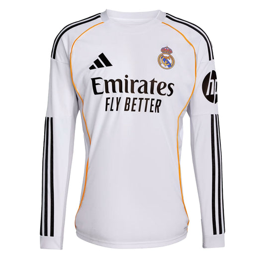 adidas Men's Real Madrid 2025/26 Long Sleeve Home Jersey White