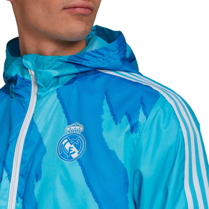 adidas Men's Real Madrid 2021 Windbreaker Bright Cyan