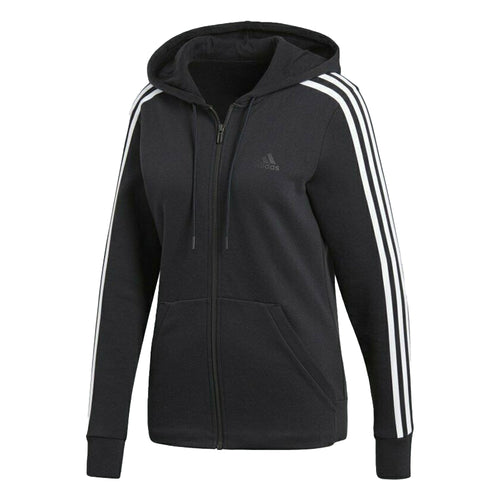adidas Women's Cotton Fleece 3-Stripes Full-Zip Hoodie Black/White