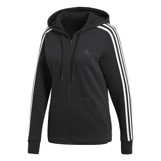 adidas Women's Cotton Fleece 3-Stripes Full-Zip Hoodie Black/White