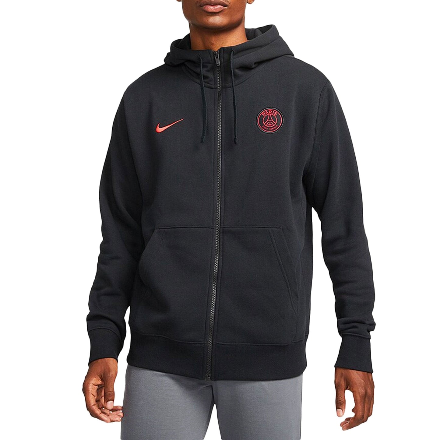 Nike Men's PSG 2021/22 Full Zip Club Hoodie Black/Siren Red