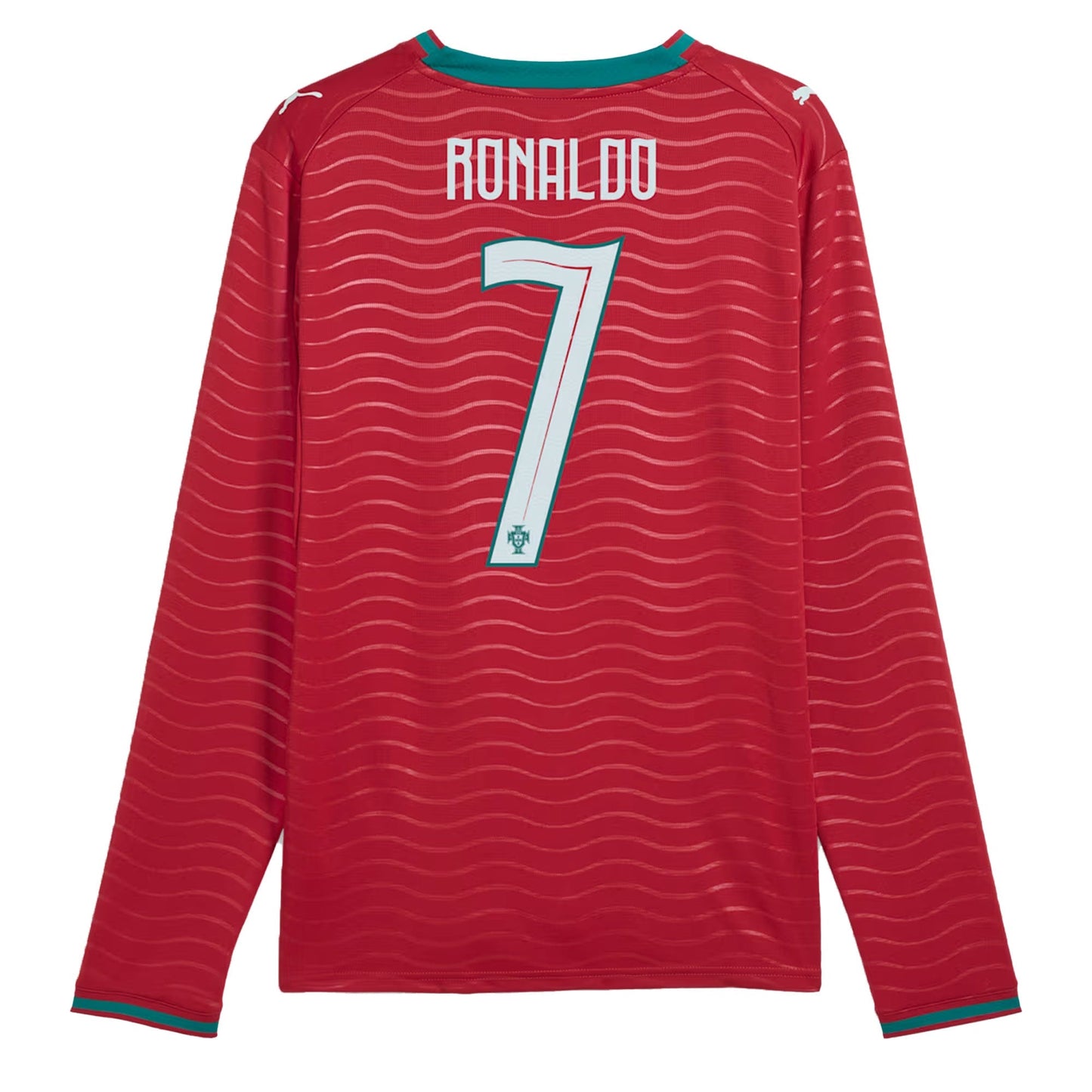 PUMA Men's Portugal World Cup 2026 Home w/ Ronaldo #7 Printing Long Sleeve Red/Green Lagoon