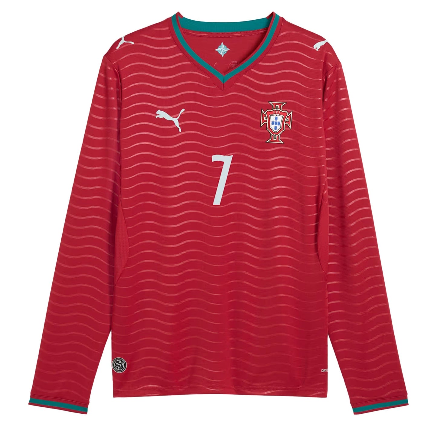 PUMA Men's Portugal World Cup 2026 Home w/ Ronaldo #7 Printing Long Sleeve Red/Green Lagoon