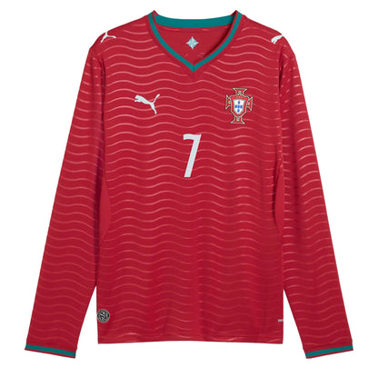 PUMA Men's Portugal World Cup 2026 Home w/ Ronaldo #7 Printing Long Sleeve Red/Green Lagoon