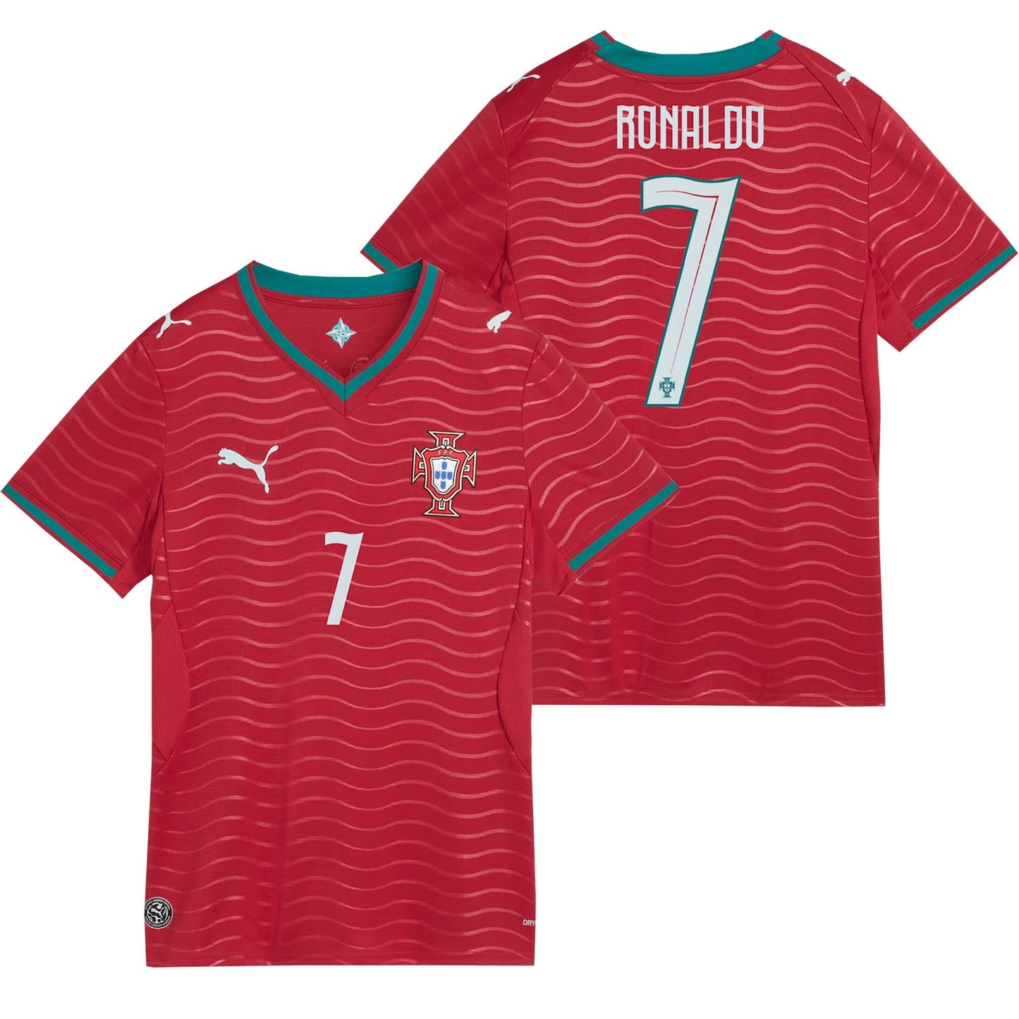PUMA Women's Portugal World Cup 2026 Home Jersey w/ Ronaldo #7 Printing Red/Green Lagoon