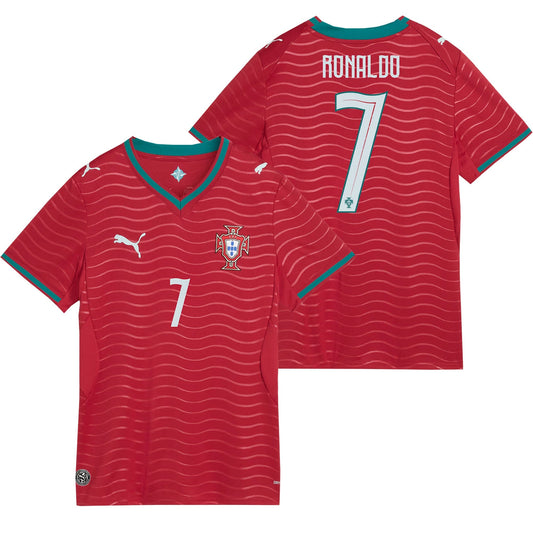 PUMA Women's Portugal World Cup 2026 Home Jersey w/ Ronaldo #7 Printing Red/Green Lagoon