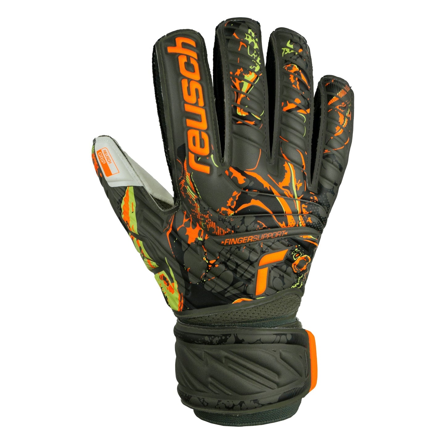 Reusch Men's Attrakt Grip Fingersave Goalkeeper Gloves Green/Orange