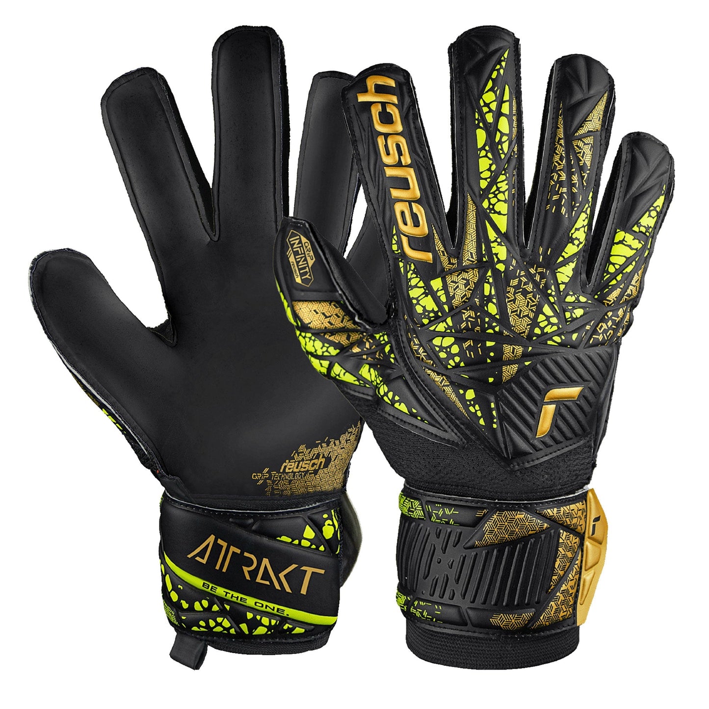 Reusch Men's Attrakt Infinity Fingersave Goalkeeper Gloves Black/Gold/Yellow