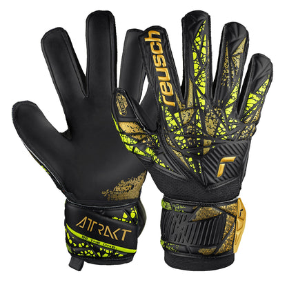 Reusch Men's Attrakt Infinity Fingersave Goalkeeper Gloves Black/Gold/Yellow