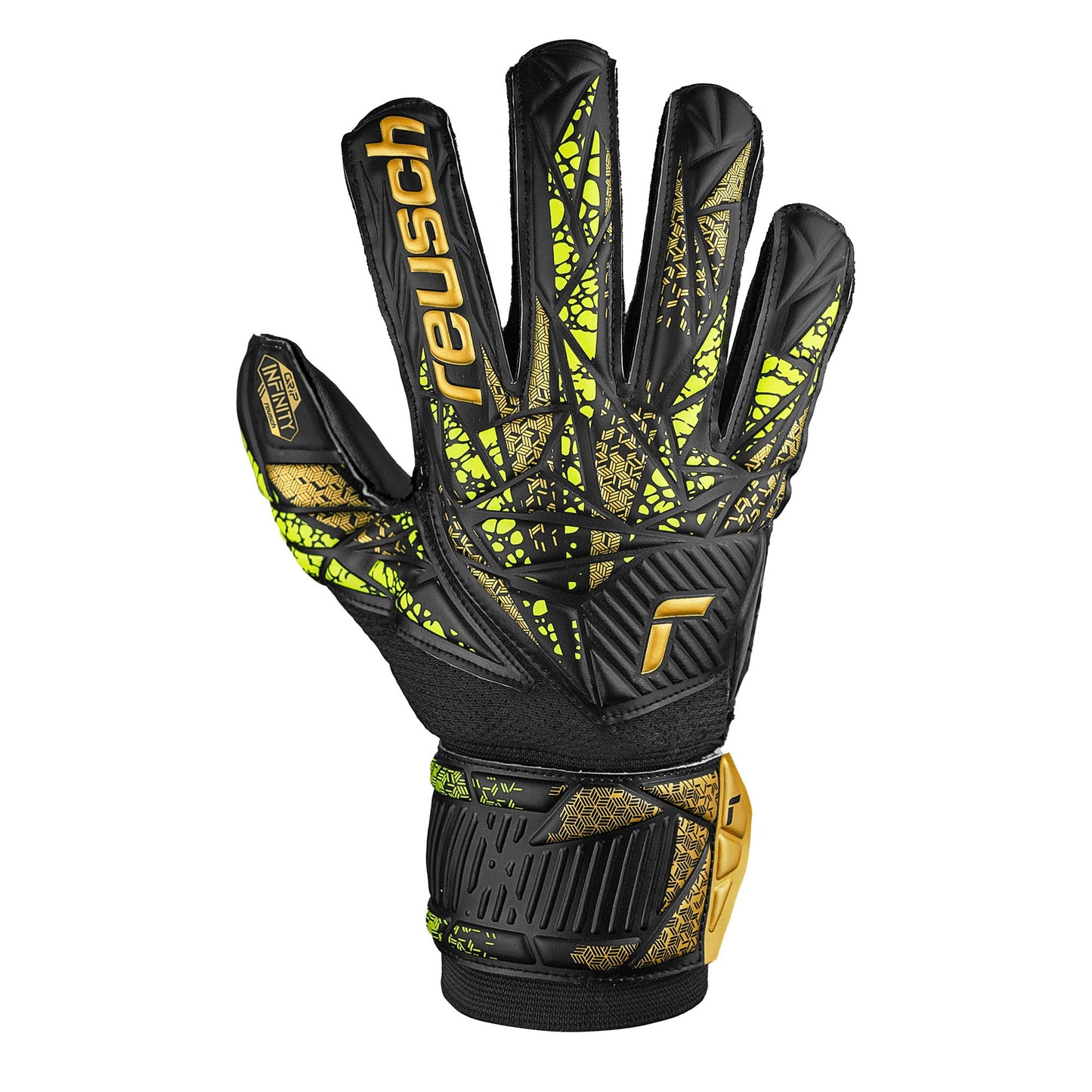 Reusch Men's Attrakt Infinity Fingersave Goalkeeper Gloves Black/Gold/Yellow