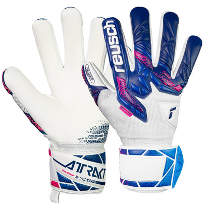 Reusch Kids Attrakt RE. Grip NC Fingersave Goalkeeper Gloves White/Blue/Pink
