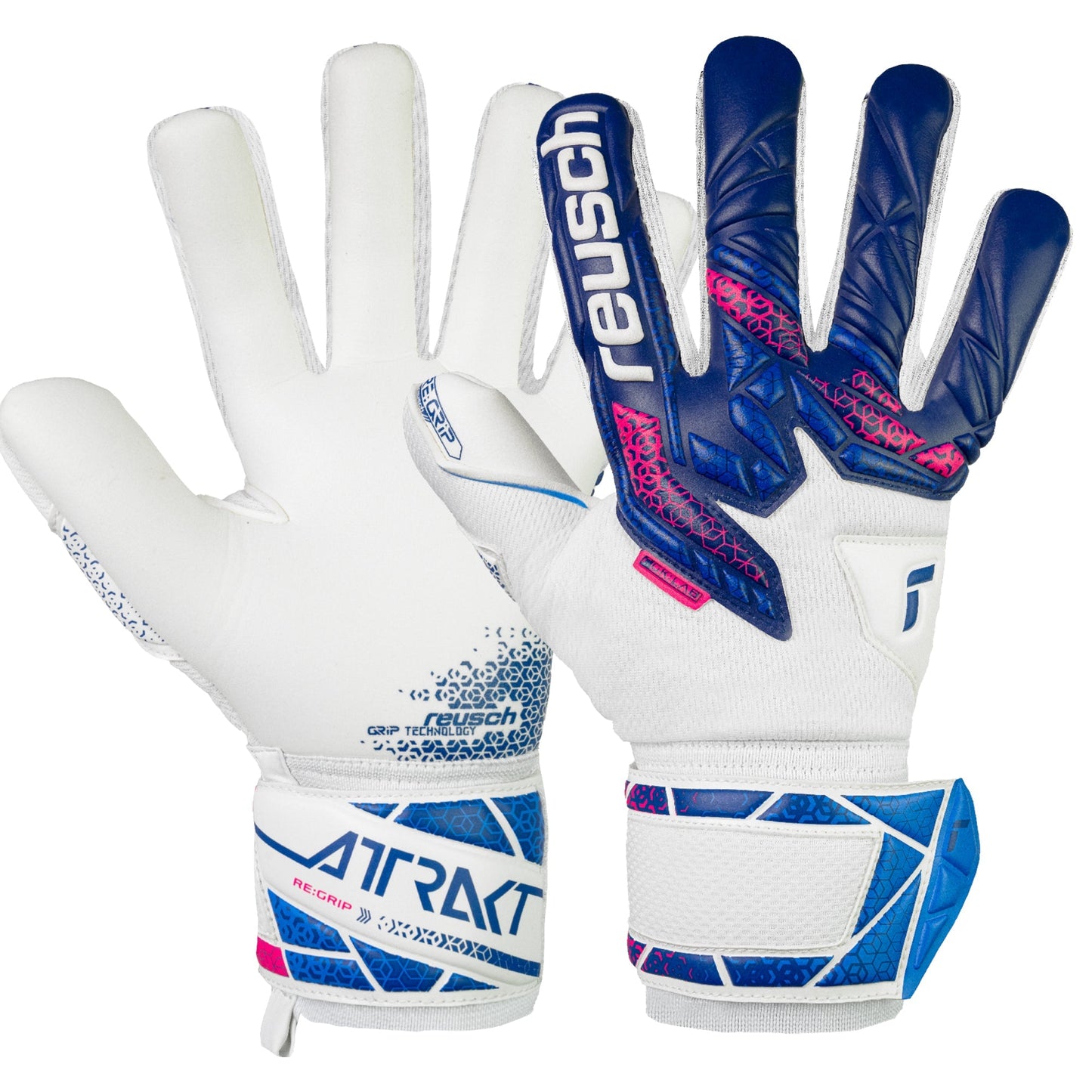 Reusch Men's Attrakt RE. Grip NC Fingersave Goalkeeper Gloves White/Blue/Pink