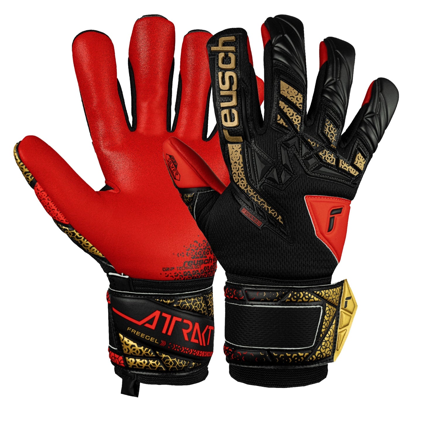 Reusch Men's Attrakt Silver Goalkeeper Gloves Black/Gold/Red
