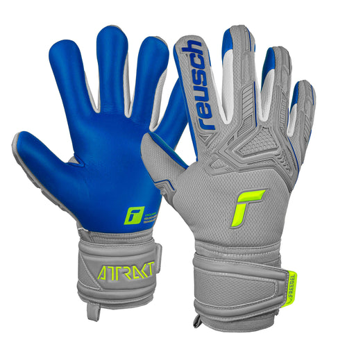 Reusch Men's Goalkeeper Attrakt Freegel Silver Fingersave Goalkeeper Gloves Gray/Yellow